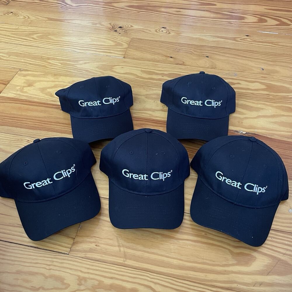 Lot Of 5 Hats “Great Clips” Black Uniform Adjustable Baseball Cap Dad Hats